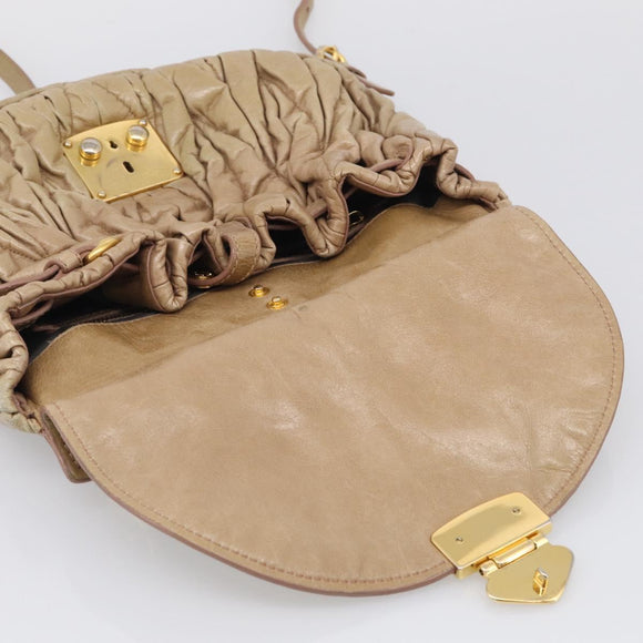 Miu Miu Matelasse Hand Bag Vitellolux 2way Beige Gold Auth 211192V