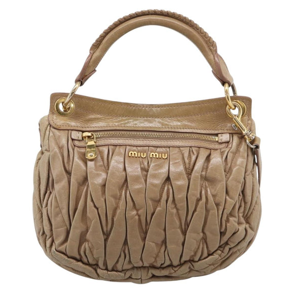 Miu Miu Matelasse Hand Bag Vitellolux 2way Beige Gold Auth 211192V