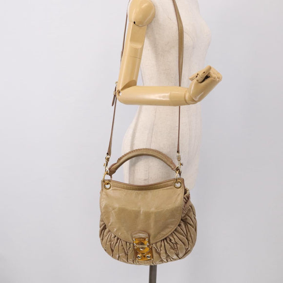 Miu Miu Matelasse Hand Bag Vitellolux 2way Beige Gold Auth 211192V