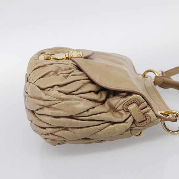 Miu Miu Matelasse Hand Bag Vitellolux 2way Beige Gold Auth 211192V