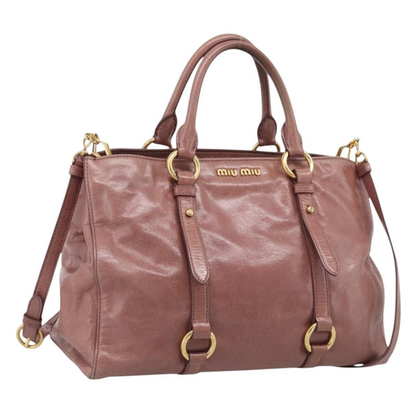 Miu Miu Matelasse Hand Bag Leather 2way Pink Gold Auth 211193V