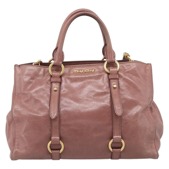 Miu Miu Matelasse Hand Bag Leather 2way Pink Gold Auth 211193V