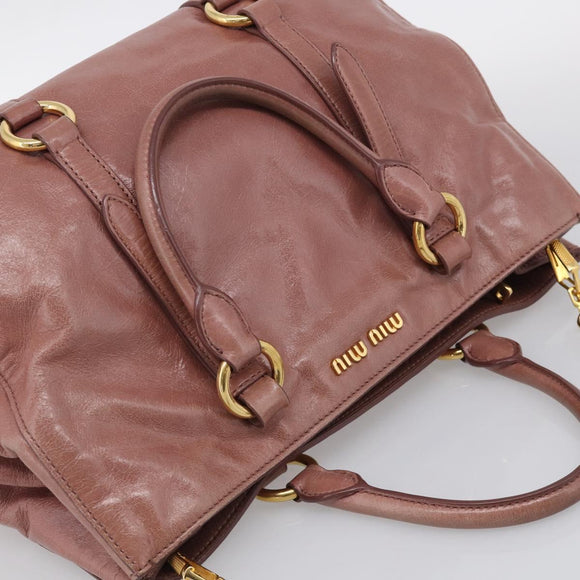 Miu Miu Matelasse Hand Bag Leather 2way Pink Gold Auth 211193V