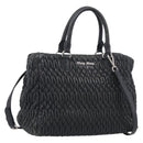Miu Miu Matelasse Hand Bag Leather 2way Black Silver Auth 211194-1
