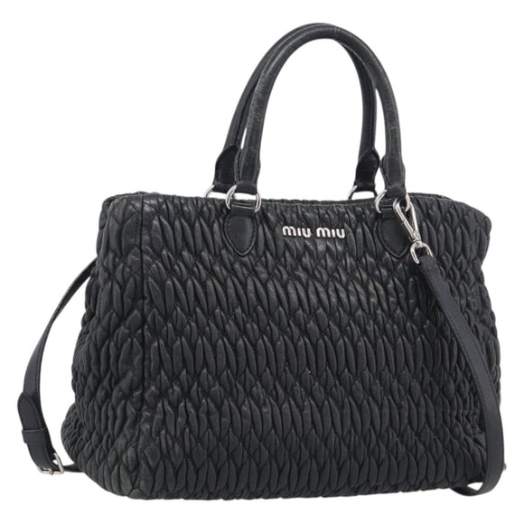 Miu Miu Matelasse Hand Bag Leather 2way Black Silver Auth 211194