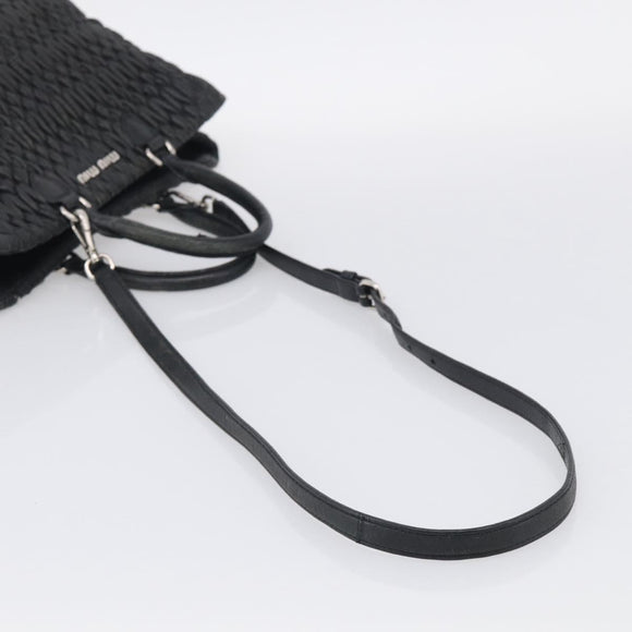 Miu Miu Matelasse Hand Bag Leather 2way Black Silver Auth 211194
