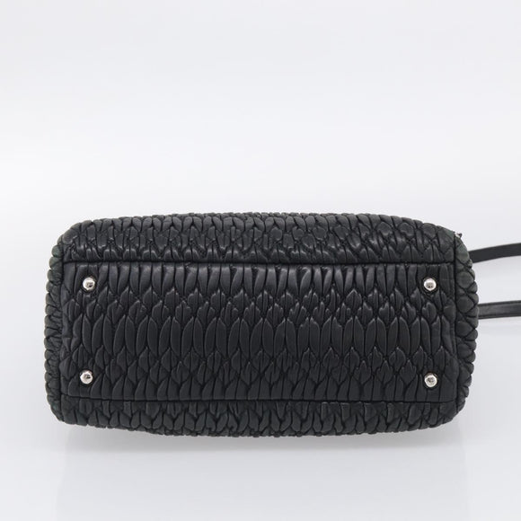 Miu Miu Matelasse Hand Bag Leather 2way Black Silver Auth 211194