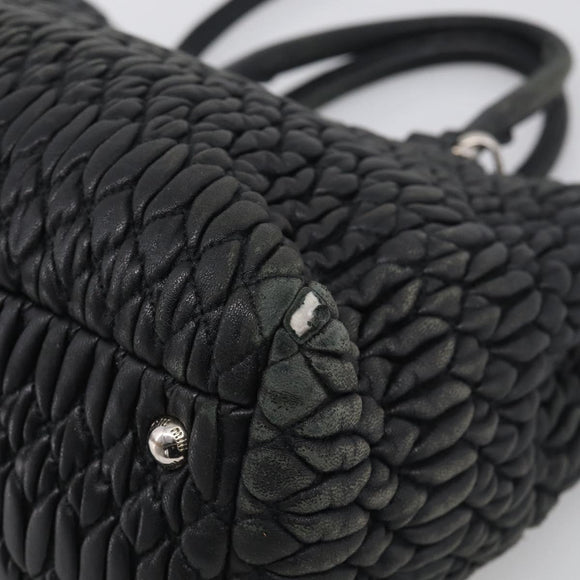 Miu Miu Matelasse Hand Bag Leather 2way Black Silver Auth 211194