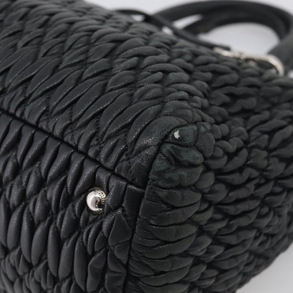 Miu Miu Matelasse Hand Bag Leather 2way Black Silver Auth 211194