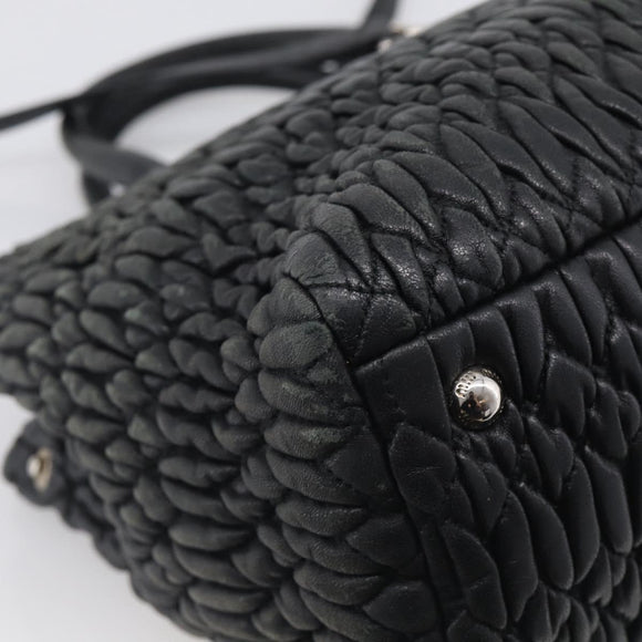 Miu Miu Matelasse Hand Bag Leather 2way Black Silver Auth 211194