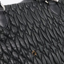 Miu Miu Matelasse Hand Bag Leather 2way Black Silver Auth 211194-17