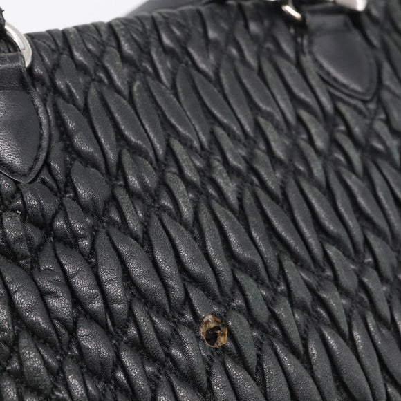 Miu Miu Matelasse Hand Bag Leather 2way Black Silver Auth 211194