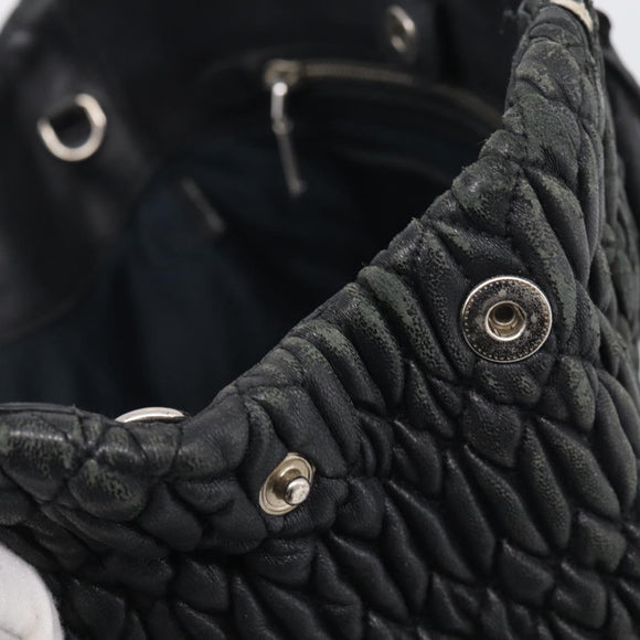 Miu Miu Matelasse Hand Bag Leather 2way Black Silver Auth 211194