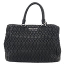 Miu Miu Matelasse Hand Bag Leather 2way Black Silver Auth 211194-2