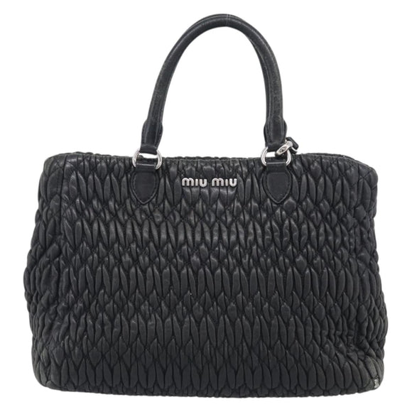 Miu Miu Matelasse Hand Bag Leather 2way Black Silver Auth 211194