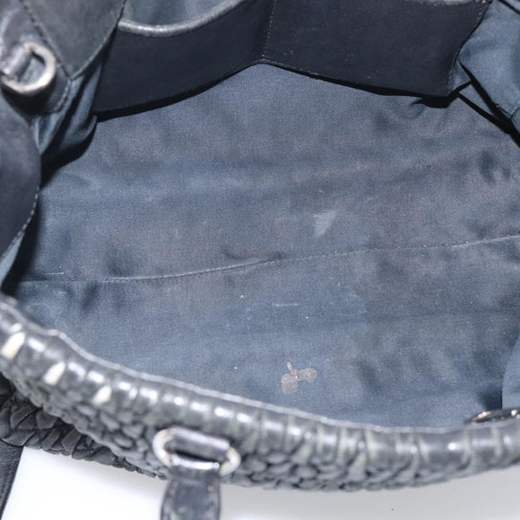 Miu Miu Matelasse Hand Bag Leather 2way Black Silver Auth 211194