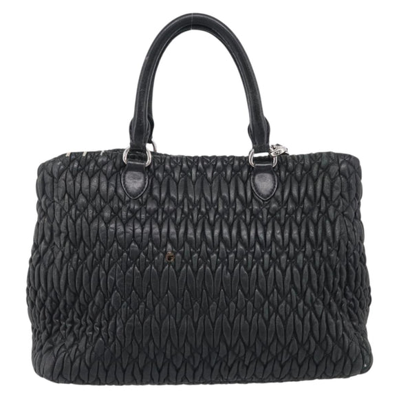 Miu Miu Matelasse Hand Bag Leather 2way Black Silver Auth 211194