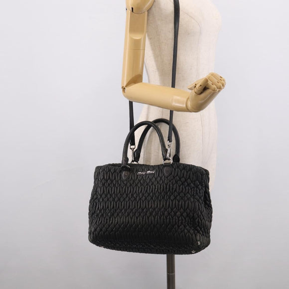 Miu Miu Matelasse Hand Bag Leather 2way Black Silver Auth 211194