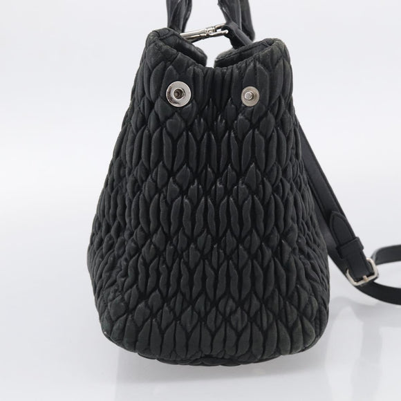 Miu Miu Matelasse Hand Bag Leather 2way Black Silver Auth 211194