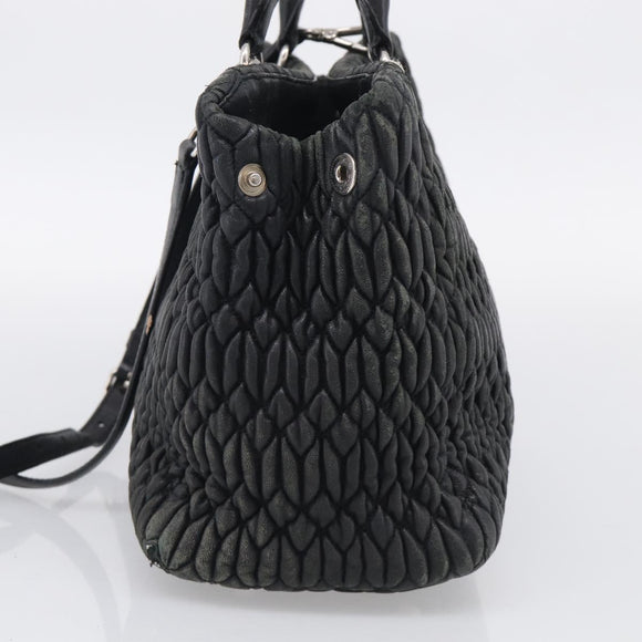 Miu Miu Matelasse Hand Bag Leather 2way Black Silver Auth 211194