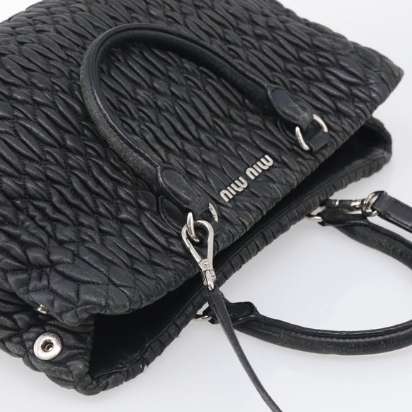 Miu Miu Matelasse Hand Bag Leather 2way Black Silver Auth 211194