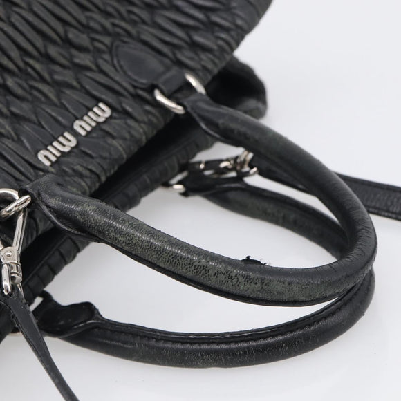 Miu Miu Matelasse Hand Bag Leather 2way Black Silver Auth 211194