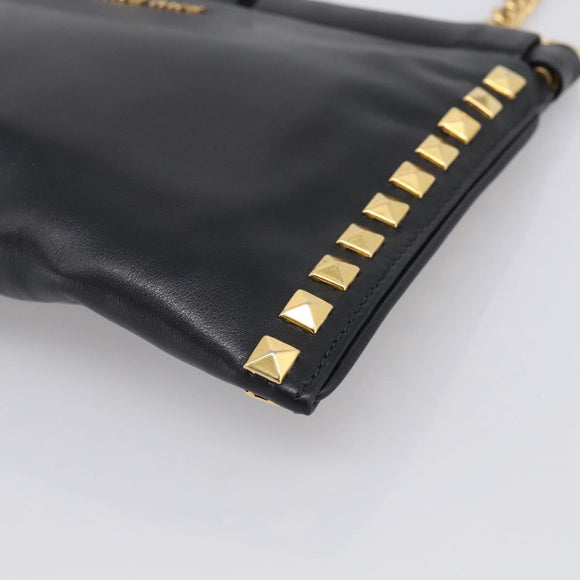 Miu Miu Chain Shoulder Bag Leather Black Gold Auth 211196V