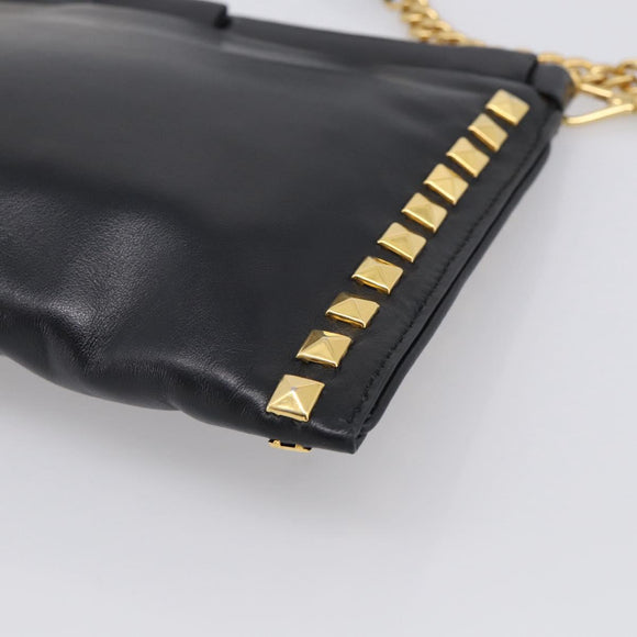 Miu Miu Chain Shoulder Bag Leather Black Gold Auth 211196V