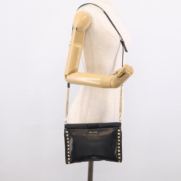 Miu Miu Chain Shoulder Bag Leather Black Gold Auth 211196V