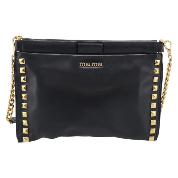 Miu Miu Chain Shoulder Bag Leather Black Gold Auth 211196V
