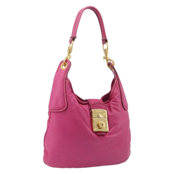 Miu Miu Shoulder Bag Leather Pink Gold Auth 211200A