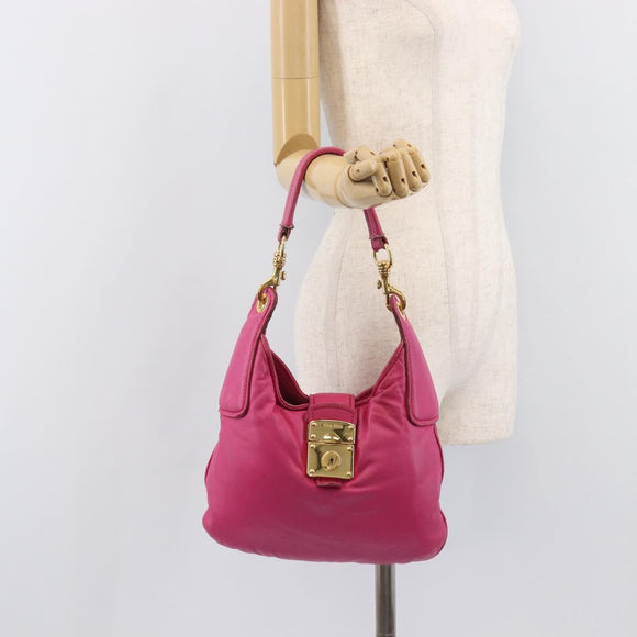 Miu Miu Shoulder Bag Leather Pink Gold Auth 211200A