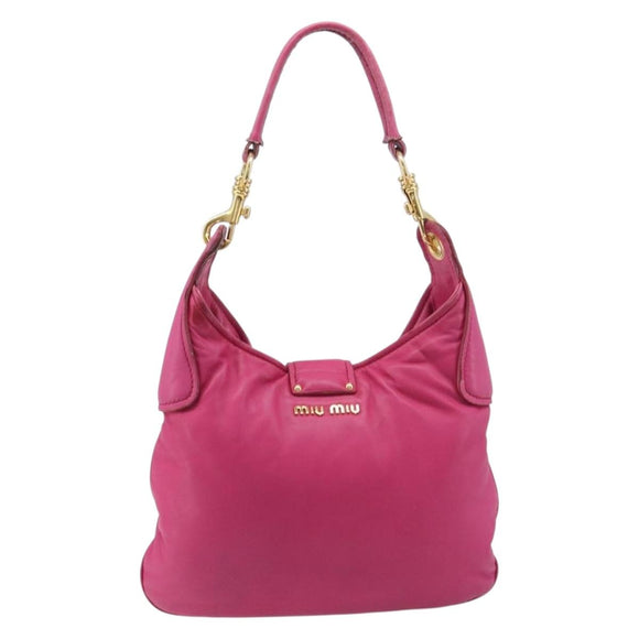 Miu Miu Shoulder Bag Leather Pink Gold Auth 211200A