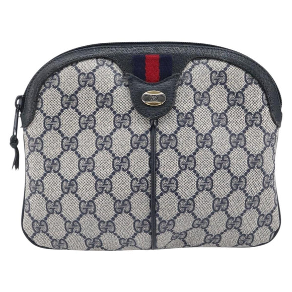 GUCCI GG Supreme Sherry Line Shoulder Bag PVC Navy Gold 904 02 047 Auth 211203