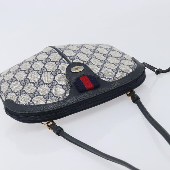 GUCCI GG Supreme Sherry Line Shoulder Bag PVC Navy Gold 904 02 047 Auth 211203