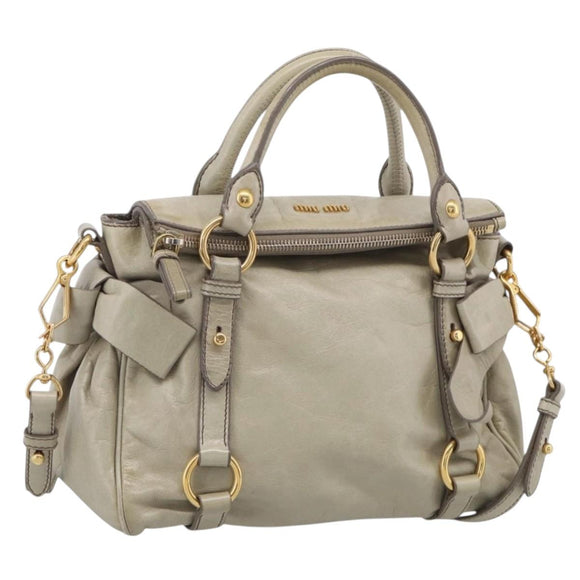 Miu Miu Hand Bag Vitellolux 2way Beige Gold Auth 211204V