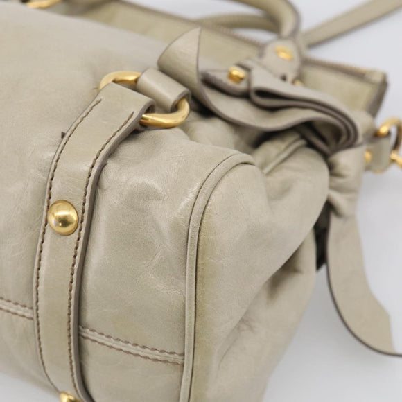 Miu Miu Hand Bag Vitellolux 2way Beige Gold Auth 211204V