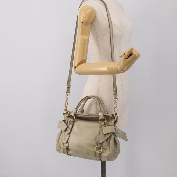 Miu Miu Hand Bag Vitellolux 2way Beige Gold Auth 211204V