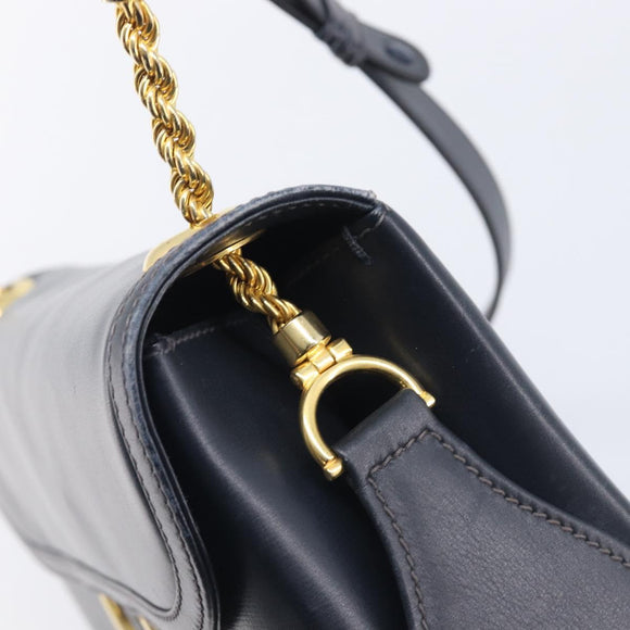 GUCCI Shoulder Bag Leather Navy Gold Auth 211207A
