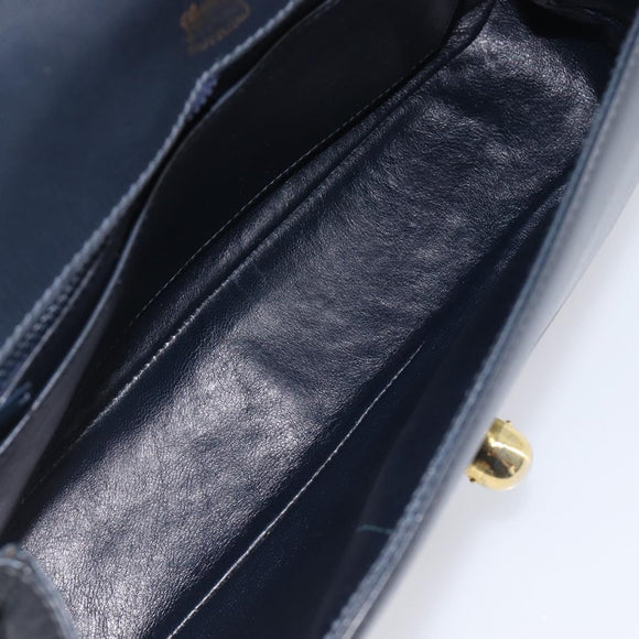 GUCCI Shoulder Bag Leather Navy Gold Auth 211207A