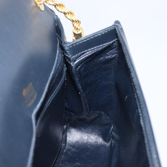 GUCCI Shoulder Bag Leather Navy Gold Auth 211207A