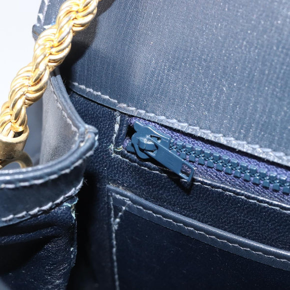 GUCCI Shoulder Bag Leather Navy Gold Auth 211207A