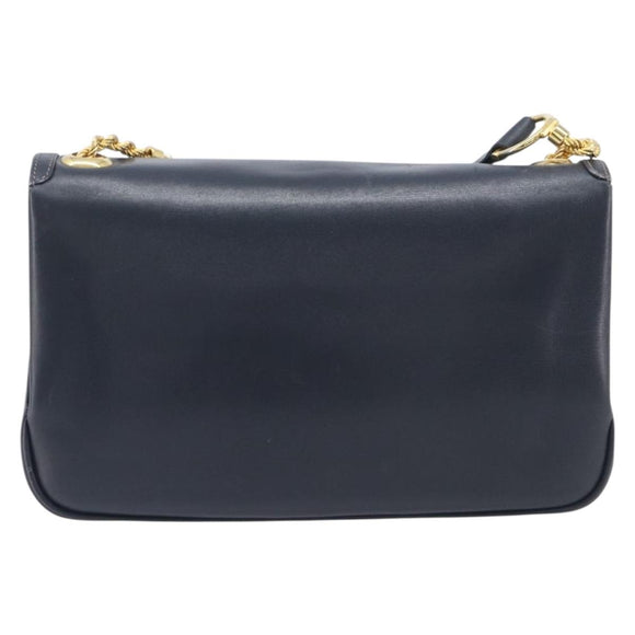 GUCCI Shoulder Bag Leather Navy Gold Auth 211207A