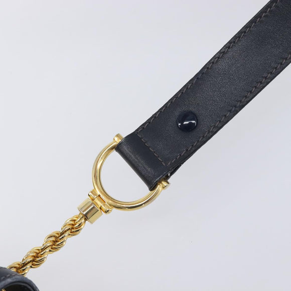 GUCCI Shoulder Bag Leather Navy Gold Auth 211207A