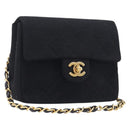 CHANEL Mini Matelasse 18 Chain Shoulder Bag Cotton Black Gold CC Auth 211216SAV-1