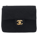 CHANEL Mini Matelasse 18 Chain Shoulder Bag Cotton Black Gold CC Auth 211216SAV-2