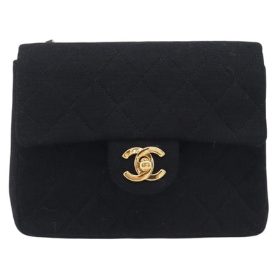 CHANEL Mini Matelasse 18 Chain Shoulder Bag Cotton Black Gold CC Auth 211216SAV - 0