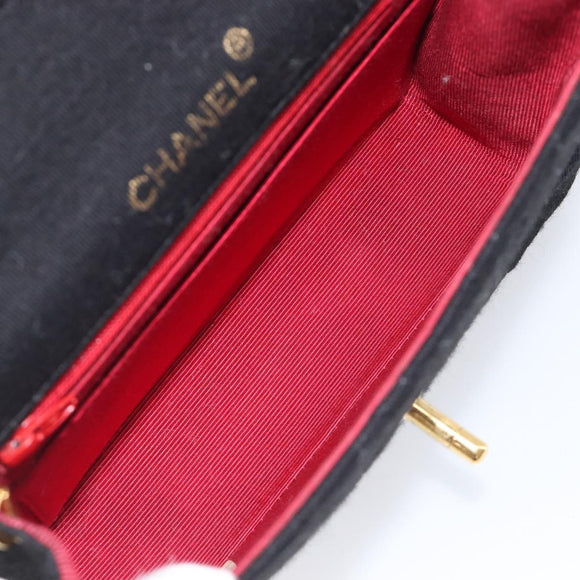 CHANEL Mini Matelasse 18 Chain Shoulder Bag Cotton Black Gold CC Auth 211216SAV