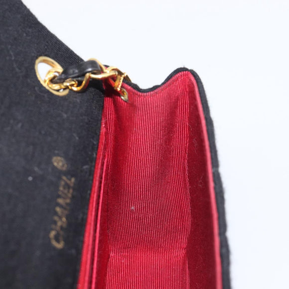 CHANEL Mini Matelasse 18 Chain Shoulder Bag Cotton Black Gold CC Auth 211216SAV