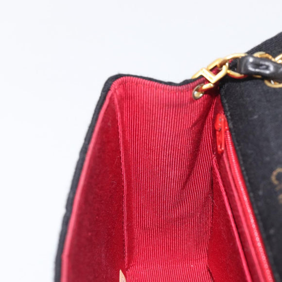 CHANEL Mini Matelasse 18 Chain Shoulder Bag Cotton Black Gold CC Auth 211216SAV